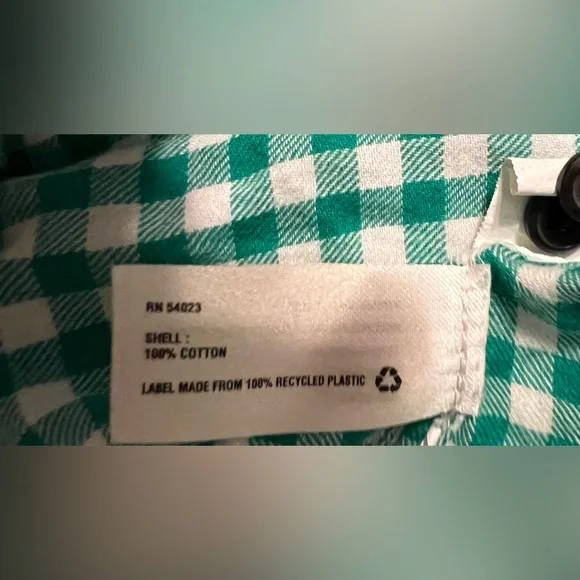 Gap Women’s The Shrunken Boyfriend Gingham Green And White Medium Long Sleeve - Picture 7 of 16
